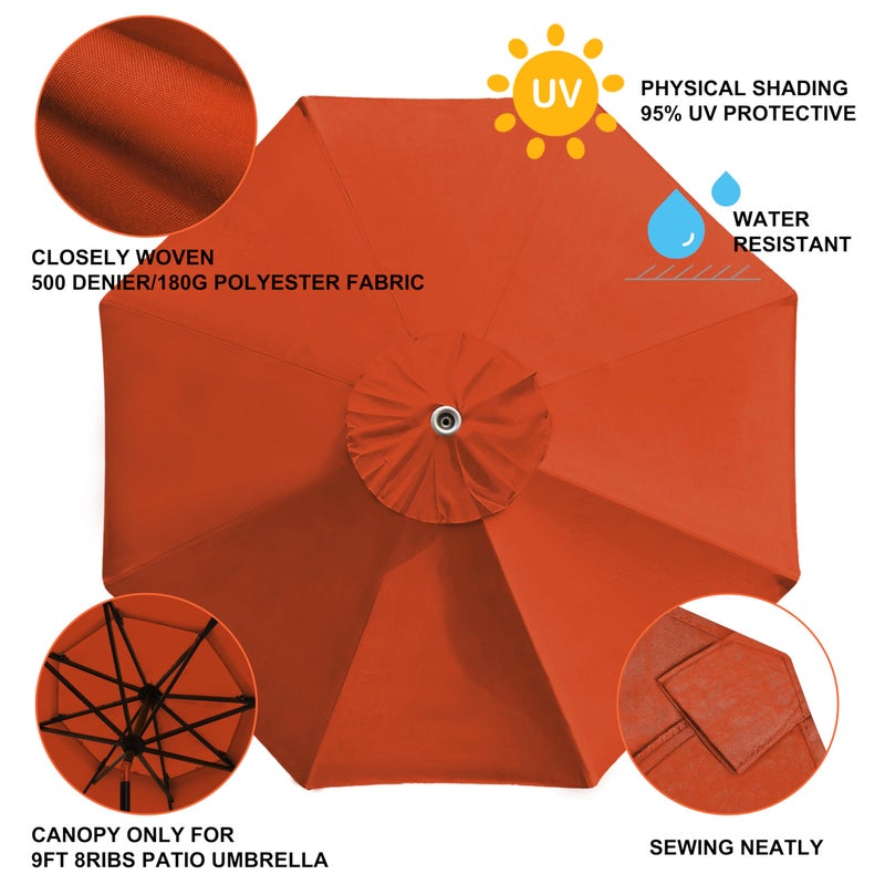 EliteShade USA 9FT Patio Umbrella Replacement Covers 8 Ribs Market Umbrella Canopy Cover (CANOPY ONLY) (Rust) - Image 4