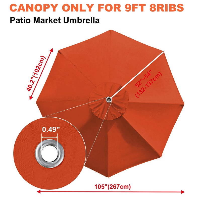 EliteShade USA 9FT Patio Umbrella Replacement Covers 8 Ribs Market Umbrella Canopy Cover (CANOPY ONLY) (Rust) - Image 3