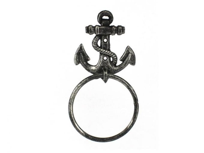 HAMPTON NAUTICAL CAST IRON ANCHOR TOWEL HOLDER 85 ANTIQUE SILVER