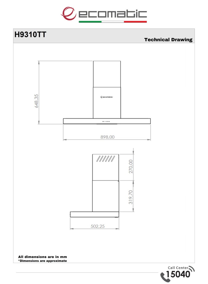 Ecomatic Kitchen Hood 90 cm - T Shape Design – Touch Control – Timer – 3 Speeds – 1000 m³/h Suction – Metal Filters – Carbon Filters – LED Light -  CleanAire Feature - Internal or External Ventilation - H9310TT - Image 2