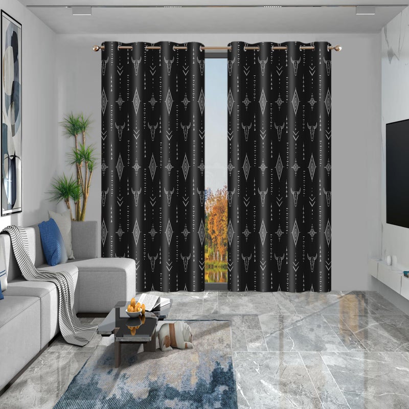 AHBEWIN Tribal Aztec Print Window Curtain Panels 2 Pack Bull Skull Native Tribal Boho Design Aztec Pattern Room Darkening Grommets Window Curtains for Living Room 52x84 Inches CLLSAH17