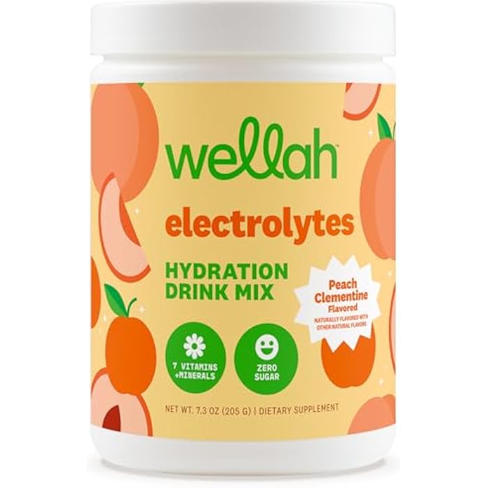 Wellah Electrolytes Powder (Peach Clementine) 50 Servings - Hydration Drink Mix, 7 Vitamins & Minerals, Zero Sugar - Image 1
