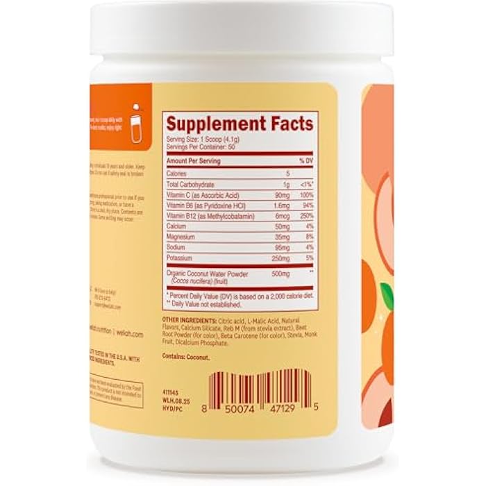 Wellah Electrolytes Powder (Peach Clementine) 50 Servings - Hydration Drink Mix, 7 Vitamins & Minerals, Zero Sugar - Image 4