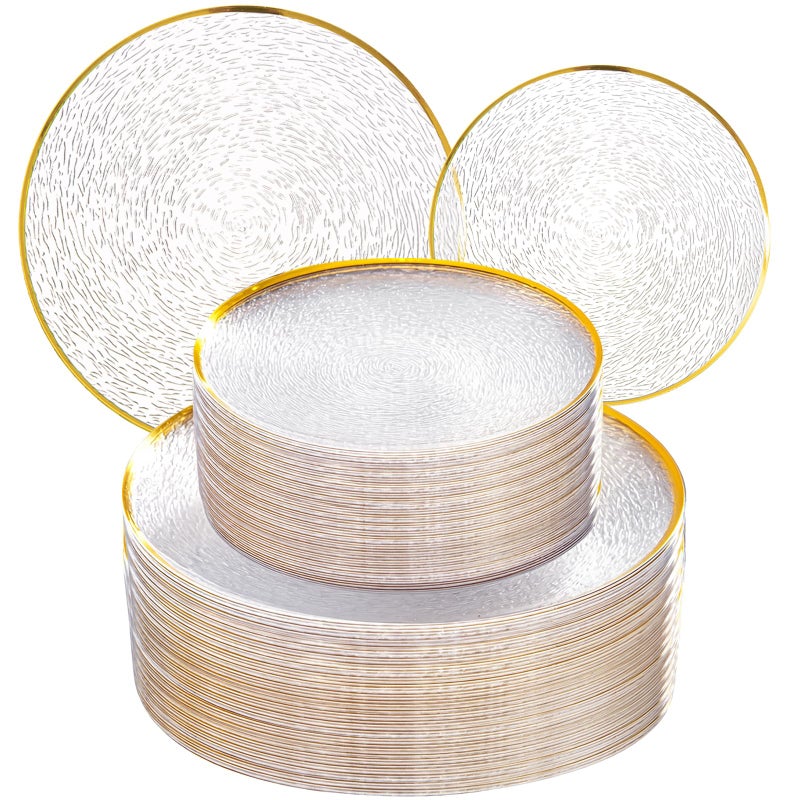 Liacere Licaere 60Pcs Clear Plastic Plates - Clear Disposable Plates With Gold Rim - Heavy-duty Gold Plates, Party Plates Include 30Clear Dessert-Platos,30Dinner-Platos for Weddingï¼†Party&Easter Day - Image 1