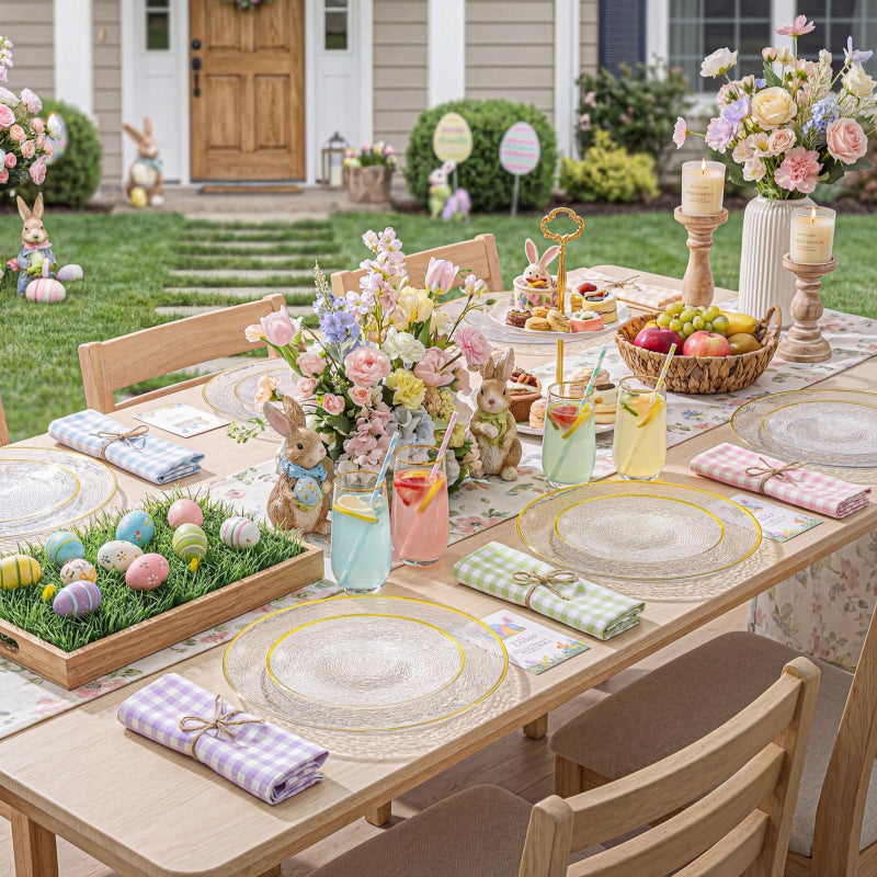 Liacere Licaere 60Pcs Clear Plastic Plates - Clear Disposable Plates With Gold Rim - Heavy-duty Gold Plates, Party Plates Include 30Clear Dessert-Platos,30Dinner-Platos for Weddingï¼†Party&Easter Day - Image 2