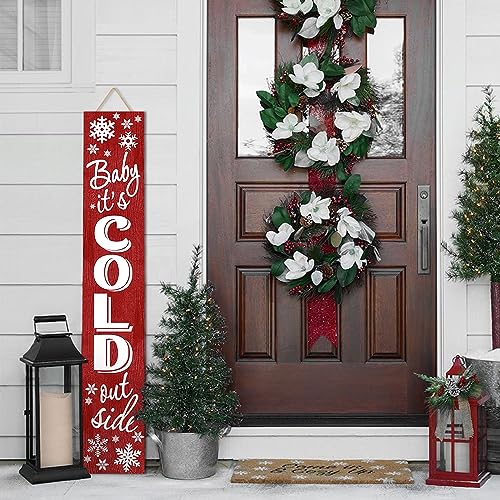 SuQKXCo Winter Snowflake Red Porch Sign Baby Its Cold Outside Welcome Sign For Front Porch Christmas Wooden Vertical Welcome Sign Yard Standing For Patio Front Door Wall Yard Home Decor Indoor Outdoor 472 X 78 - Image 3