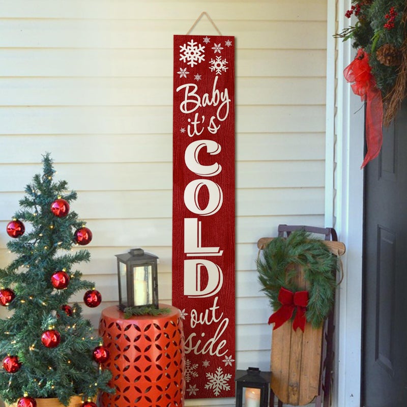 SuQKXCo Winter Snowflake Red Porch Sign Baby Its Cold Outside Welcome Sign For Front Porch Christmas Wooden Vertical Welcome Sign Yard Standing For Patio Front Door Wall Yard Home Decor Indoor Outdoor 472 X 78 - Image 2