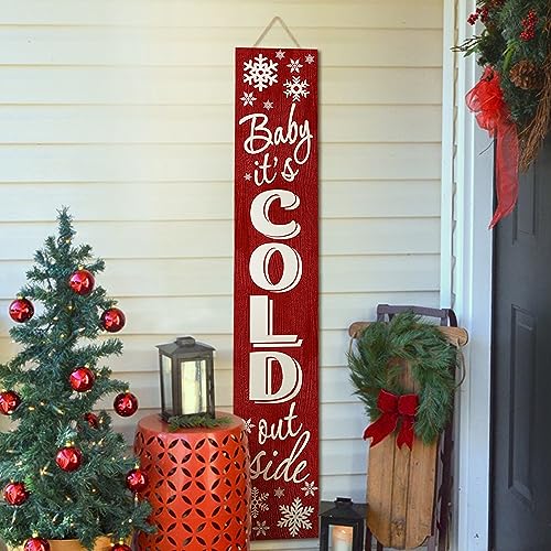 SuQKXCo Winter Snowflake Red Porch Sign Baby Its Cold Outside Welcome Sign For Front Porch Christmas Wooden Vertical Welcome Sign Yard Standing For Patio Front Door Wall Yard Home Decor Indoor Outdoor 472 X 78 - Image 1