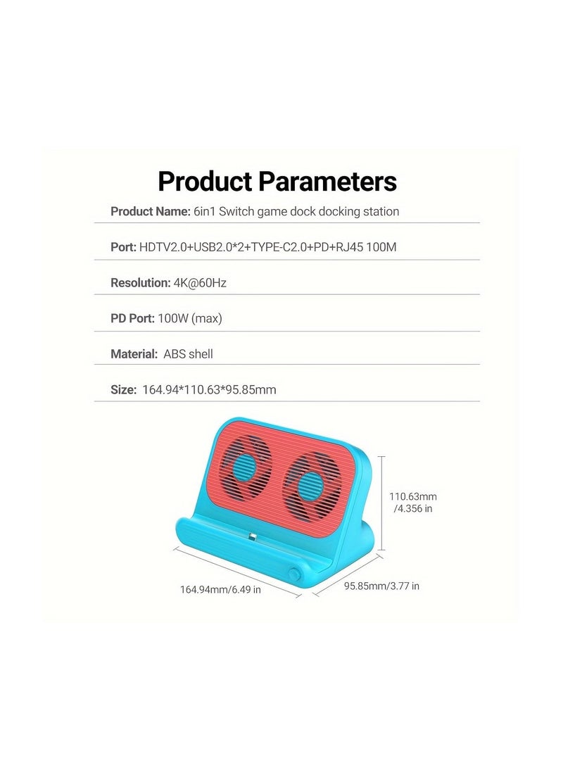 SYOSI TV Dock Station 6 in 1 Air-Cooled for Nintendo Switch/Switch OLED, Portable Charger Dock, Switch Dock with USB-C and HDMI Cable, 4K UHD Adapter, Compatible with iOS and Android - Image 2