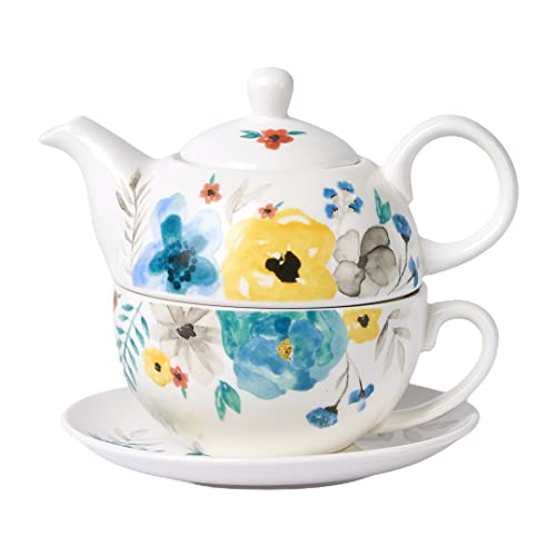 CHILDIKE Tea Set for One, Teapot for One and Cup Set, Tea Set for One, Tea Set for Gift, Women, Blooming Flowers - Image 1