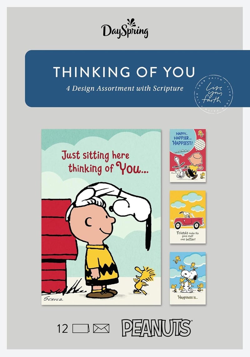 DaySpring  Peanuts  Thinking of You  4 Design Assortment With Scripture  12 Boxed Cards  Envelopes - Image 1