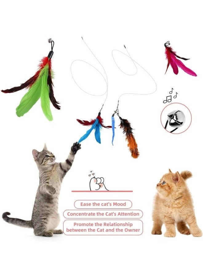 Mumoo Bear 11 Pcs Cat Feather Toys, Interactive Kitten Toys for indoor Cat Kitten,1 Retractable Cat Teaser Wand with 10 Feather Refills