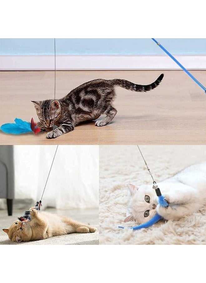 Mumoo Bear 11 Pcs Cat Feather Toys, Interactive Kitten Toys for indoor Cat Kitten,1 Retractable Cat Teaser Wand with 10 Feather Refills