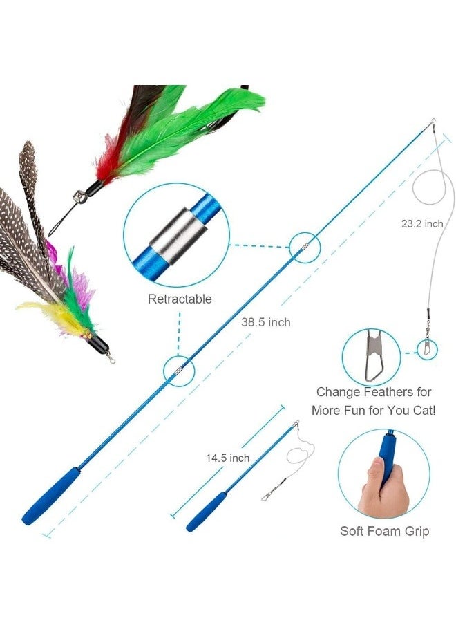 Mumoo Bear 11 Pcs Cat Feather Toys, Interactive Kitten Toys for indoor Cat Kitten,1 Retractable Cat Teaser Wand with 10 Feather Refills