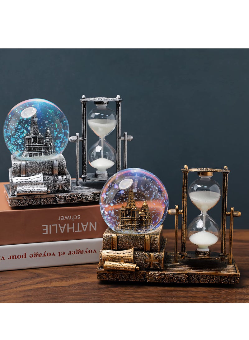 Barakah كرة ثلج عتيقة مع مؤقت ساعة رملية LED صندوق موسيقي كريستالي كرة ثلج موسيقية مقتنيات ساعة رملية لمدفأة المنزل ديكورات منزلية قلعة فضية - Image 2