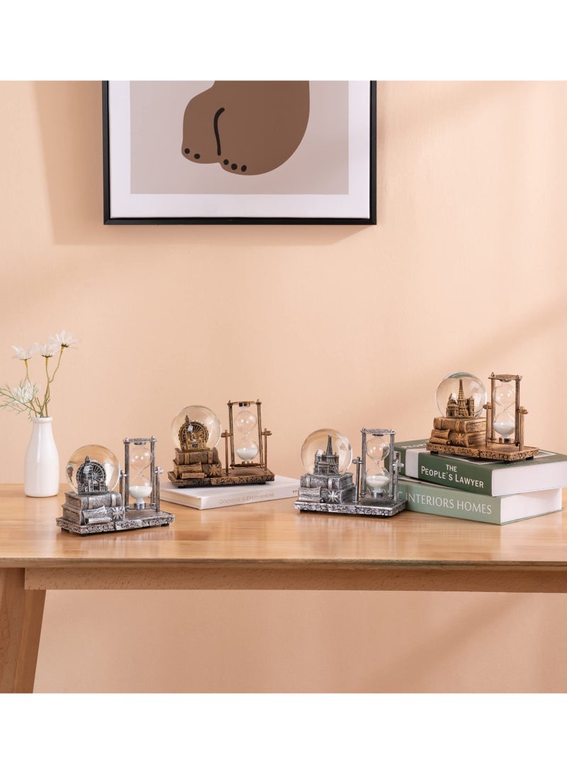 Barakah كرة ثلج عتيقة مع مؤقت ساعة رملية LED صندوق موسيقي كريستالي كرة ثلج موسيقية مقتنيات ساعة رملية لمدفأة المنزل ديكورات منزلية قلعة فضية - Image 5