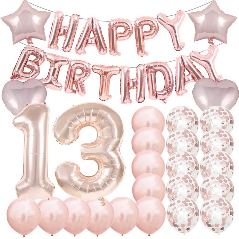 ZSNWGZ Sweet 13th Birthday Decorations Party SuppliesRose Gold Number 13 Balloons13th Foil Mylar Balloons Latex Balloon DecorationGreat 13th Birthday for GirlsWomenMenPhoto Props