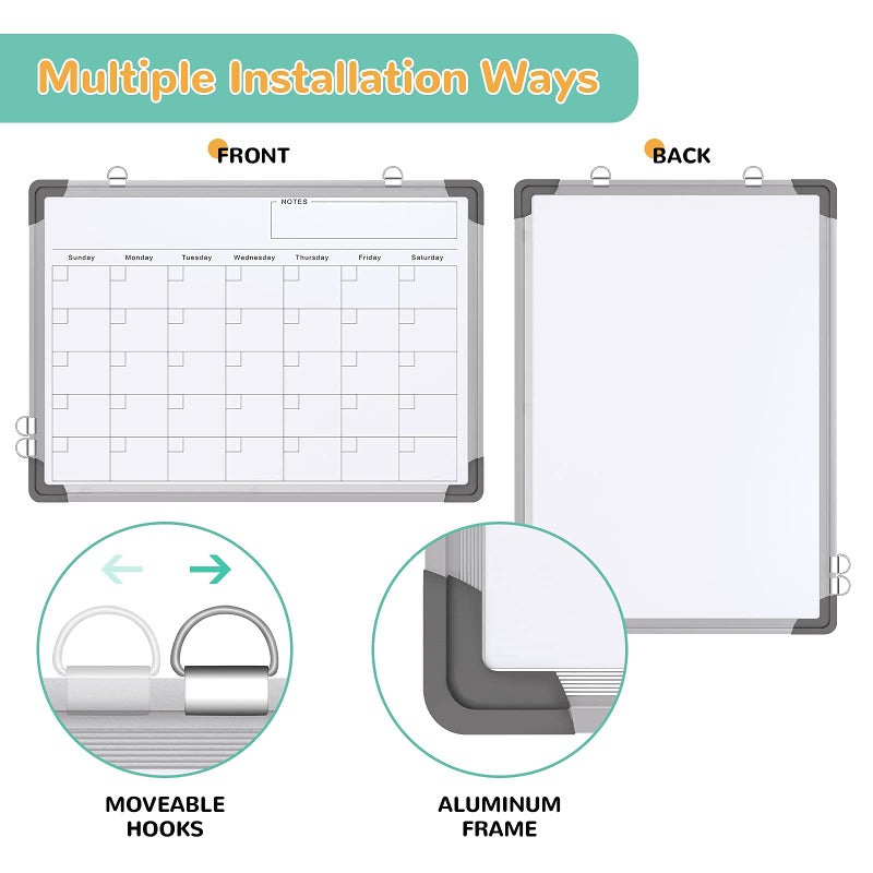 ABERLLS Small Monthly Calendar Dry Erase Whiteboard for Wall, 16" x 12" Magnetic Dry Erase Board, Hanging Double-Sided White Board, Portable Board for Drawing, Kitchen, Planning, Memo, Home, Office - Image 2
