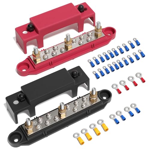 Mofeez Bus Bar 3 x 14 Post 10 x 8 Screw Terminal Power Distribution Block for Car Boat Marine Red Black