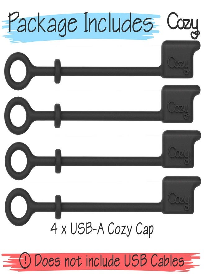 Cozy [4-Pack] USB Caps/Covers/Tether for USB A Cables with Dust Protection, Protects During Travel, Portable, Designed (USB A Black) - Image 3