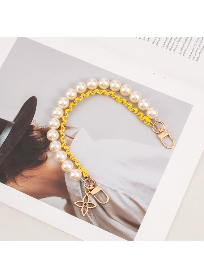 NIBEMINENT Beaded Phone Lanyard, Anti Lost Removable Wrist Strap, Weaving Pearls Bracelet Pendant, Phone Keychain Lanyard, White