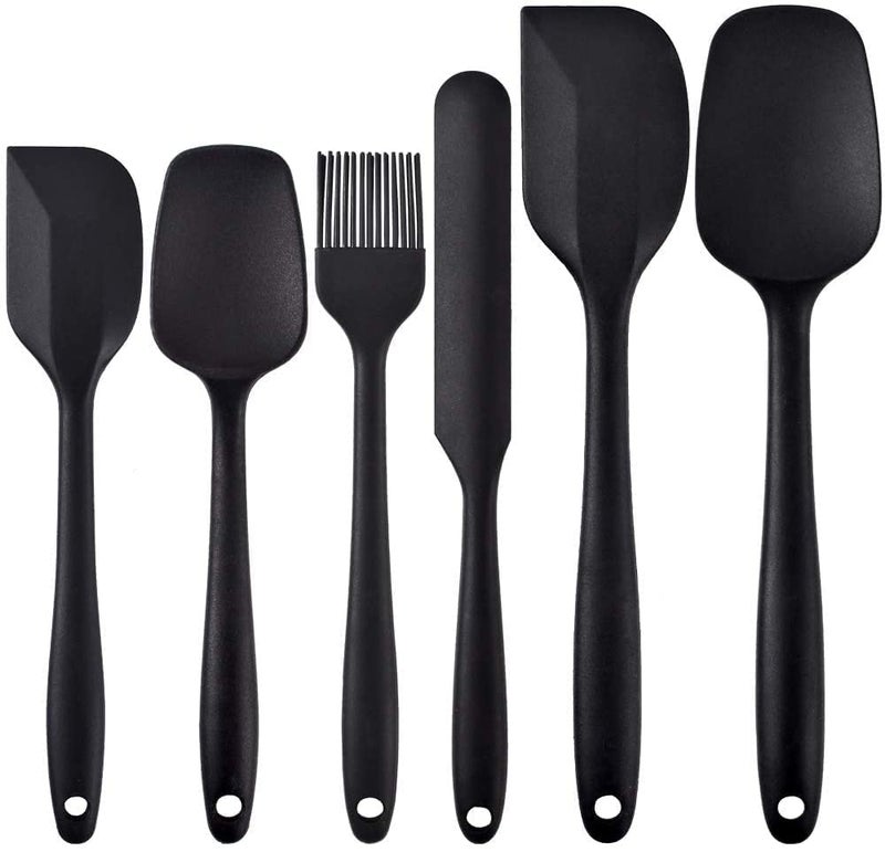 GKDARED Silicone Spatula Set for Kitchen Ideal for NonStick Cooking Pans Spatulas with Wooden Handle Spatula Turner Serving Cooking Spoon Spatula Combs for Omelet Egg Dosa chapati Black - Image 1