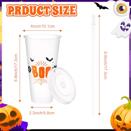 Tiangrid 12 Pcs Halloween Cups with Lids and Straws 24 oz Plastic Glitter Halloween Tumbler Bulk Reusable Cups Water Bottle for Adults Cold Drink Iced Coffee Party Favors Supplies - Image 3