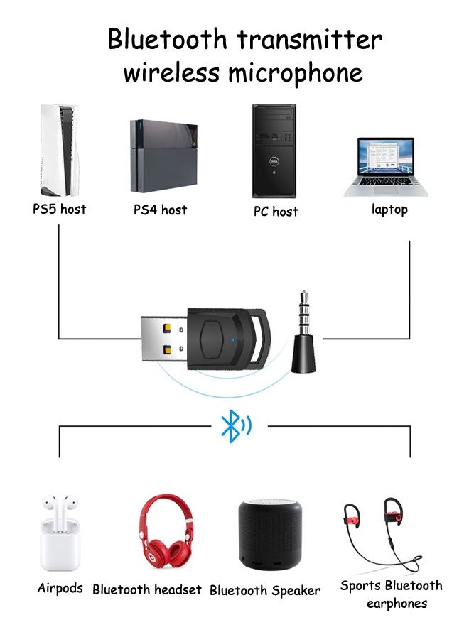 Generic - PS4 Bluetooth Adapter Converter 5.0 Audio Receiver PC PS5 Wireless Headphone Transmitter For PS5 Host/Airpods/PS4 Host Bluetooth Earphones/PC Host/Bluetooth Speaker/Laptop/Sports Bluetooth Earphones - Image 1
