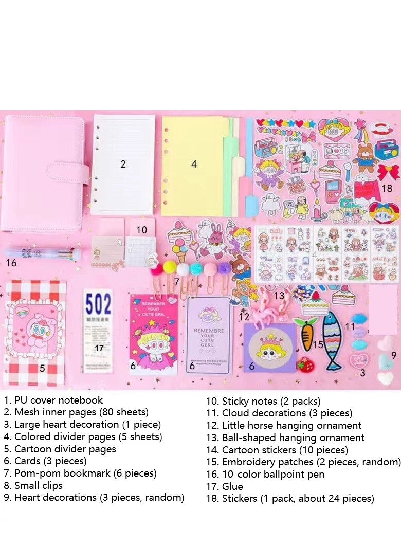 Cute Girl's Journal, Cane, Crafting Tools, Materials, Tape, Stickers, Gift Box 18-Piece Set - Image 3