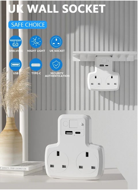 UK Plug Type-c Usb Electrical Outlets Power Extension Wall Smart For Mobile Switch Multi With Charging Adapter Female
