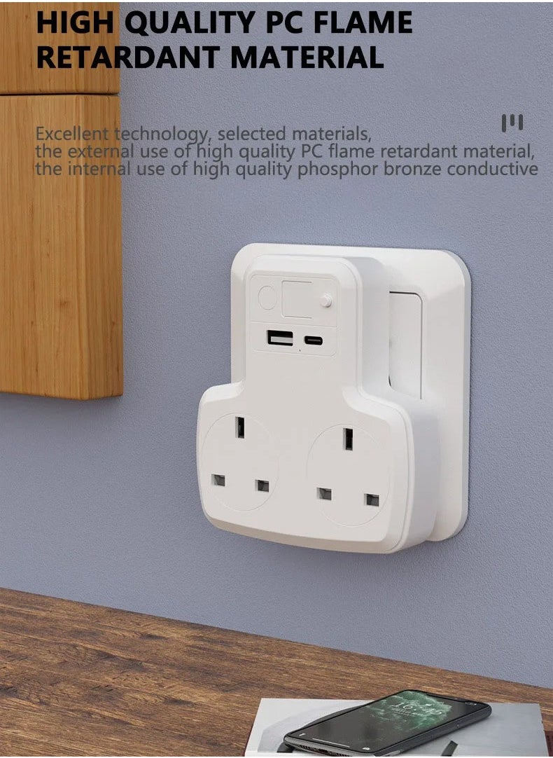 ELIKLIV - UK Plug Type-c Usb Electrical Outlets Power Extension Wall Smart For Mobile Switch Multi With Charging Adapter Female - Image 1