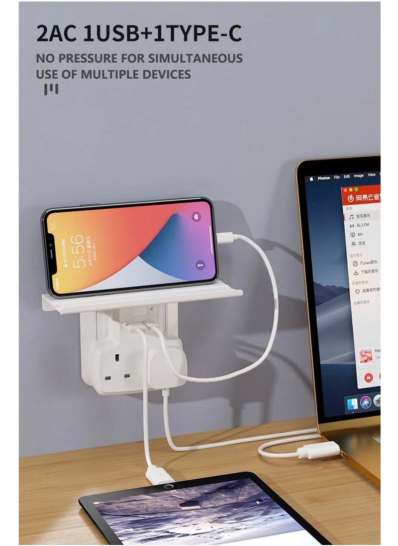 ELIKLIV - UK Plug Type-c Usb Electrical Outlets Power Extension Wall Smart For Mobile Switch Multi With Charging Adapter Female - Image 1