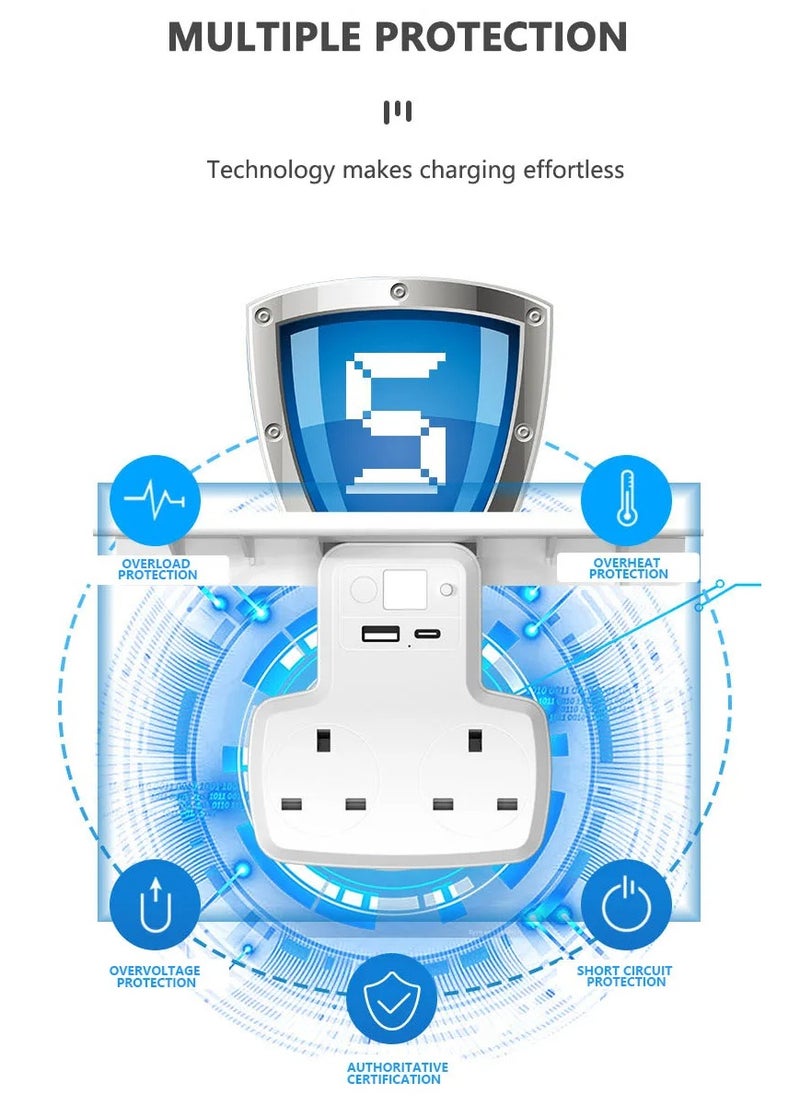 ELIKLIV - UK Plug Type-c Usb Electrical Outlets Power Extension Wall Smart For Mobile Switch Multi With Charging Adapter Female - Image 1