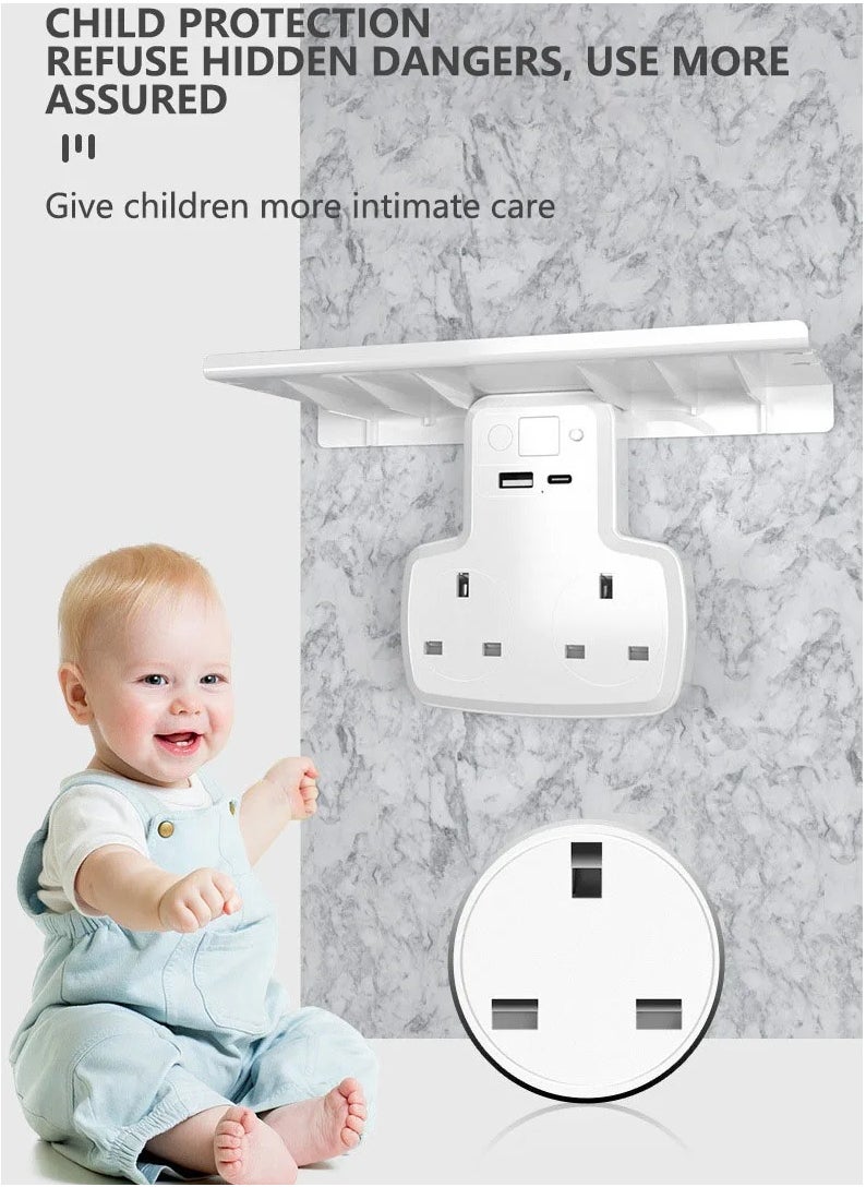 ELIKLIV - UK Plug Type-c Usb Electrical Outlets Power Extension Wall Smart For Mobile Switch Multi With Charging Adapter Female - Image 1