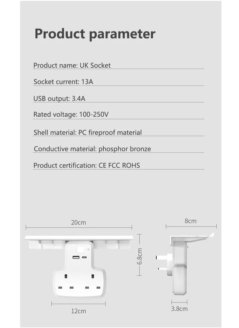 ELIKLIV - UK Plug Type-c Usb Electrical Outlets Power Extension Wall Smart For Mobile Switch Multi With Charging Adapter Female - Image 1