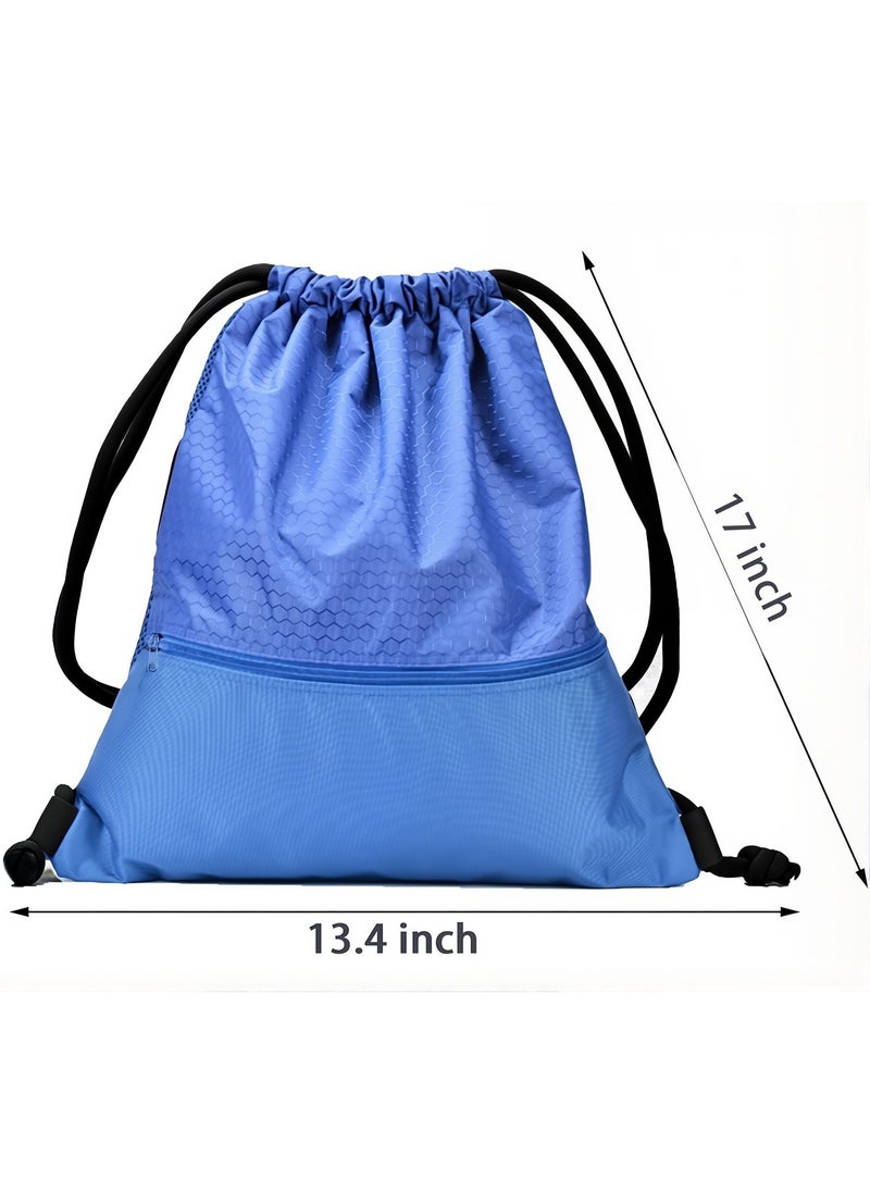 Generic Multifunctional Waterproof Drawstring Backpack - Large Capacity Oxford Fabric Gym Sports Bag with Zipper Pocket, Lightweight Sack for Fitness, Swimming, Soccer, Basketball, Travel for Men Women  - Image 5