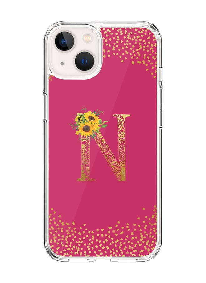 Stylizedd Classic Clear Case For iPhone 14 Plus, Hybrid Soft Case Cover- Custom Monogram Initial Letter Mandala Floral Pattern Alphabet - N(Dark Pink Rose)  - Image 1