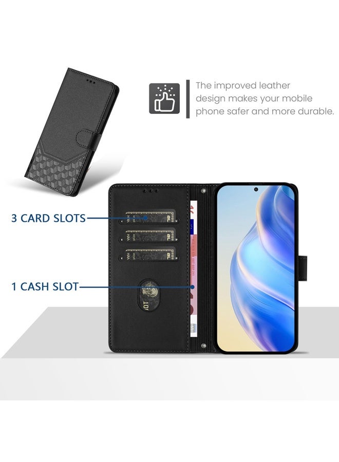 HuHa Case Cover For Honor 400 Pro Global 160.8mm Honeycomb Embossing RFID Leather Phone Case(Black) - Image 3