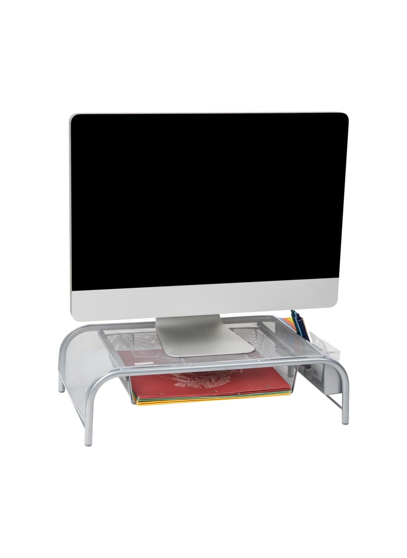Mind Reader Mind Reader Monitor Stand Ventilated Laptop Riser Paper Tray Storage Office Metal Mesh 20L x 115W x 55H Silver 