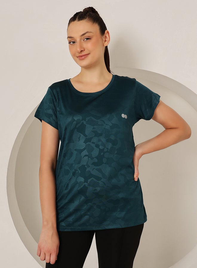 Clovia Blue Comfort Fit Camouflage Print Active T-Shirt - Image 3
