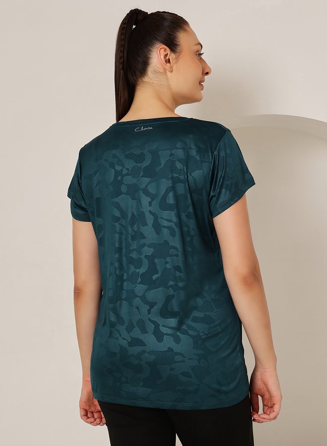 Clovia Blue Comfort Fit Camouflage Print Active T-Shirt - Image 2