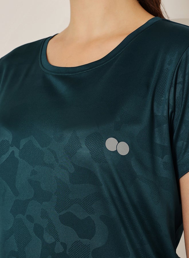 Clovia Blue Comfort Fit Camouflage Print Active T-Shirt - Image 5