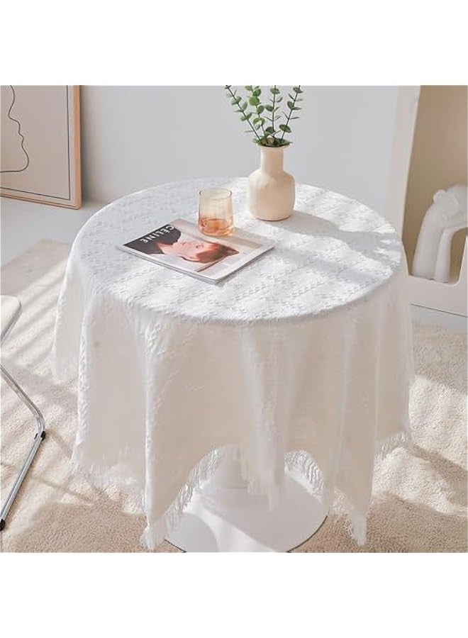 Beauenty White Square Small Tablecloth, Cotton Linen Wrinkle Resistant Washable Tablecloth for Bedside Coffee Tea Table Tables Tea Carts, Picnic Table Decorations (35 x 35 inches) - Image 1