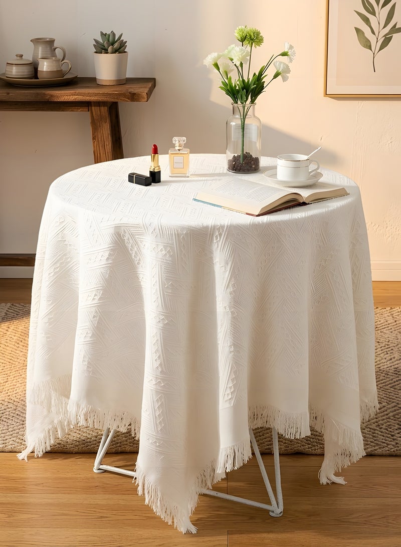 Beauenty White Square Small Tablecloth, Cotton Linen Wrinkle Resistant Washable Tablecloth for Bedside Coffee Tea Table Tables Tea Carts, Picnic Table Decorations (35 x 35 inches) - Image 1