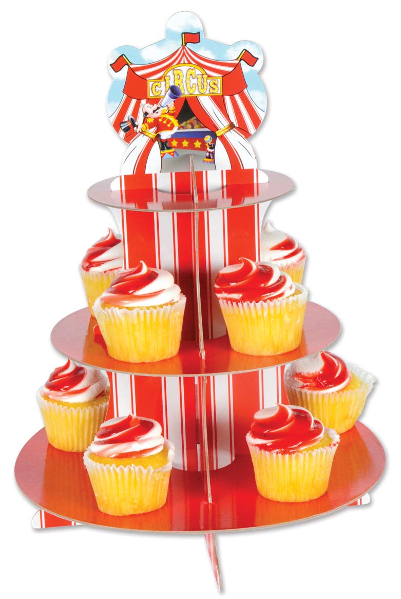 Beistle بيستل 2 قطعة من ورق الكاردستوك المطبوعة القابلة للتحمل حوامل الكب كيك المخططة وأوعية الحلويات لمستلزمات حفلات عيد الميلاد ذات موضوع الكرنفال - Image 3