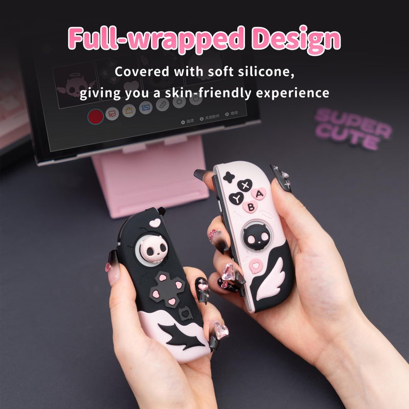 GeekShare Protective Case for Switch OLED Model,Anti-Scratch Slim Cover Case Compatible with Switch OLED Separable Soft Silicone Shell with 2 Thumb Grip Caps- Sweetheart Skull - Image 4