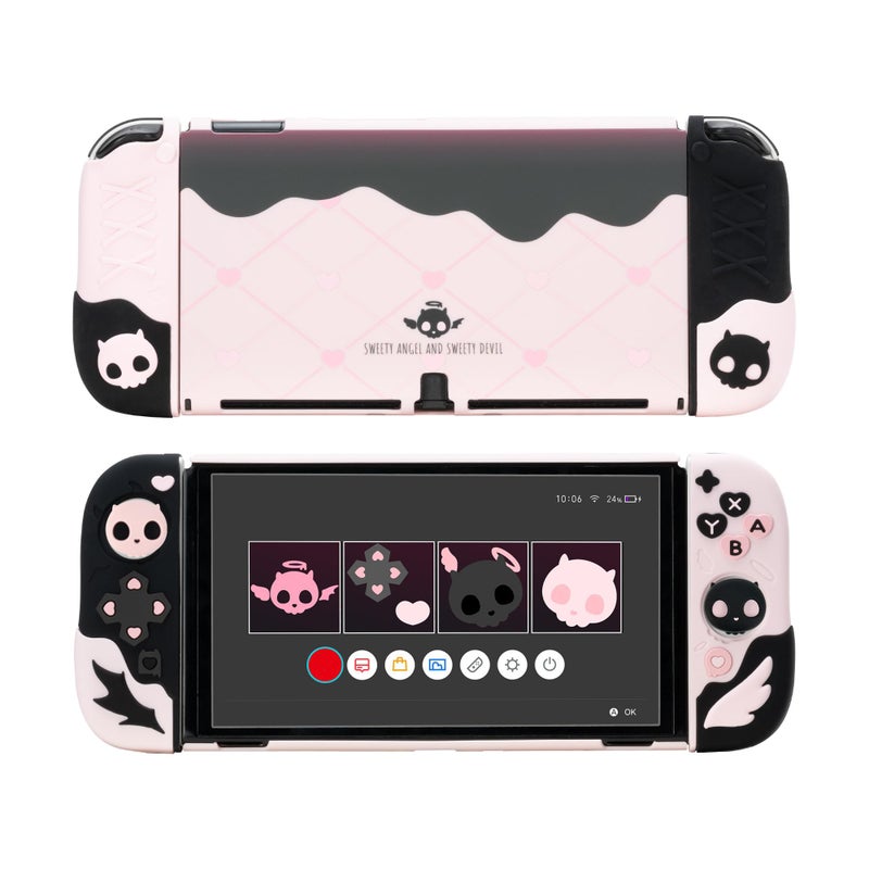 GeekShare Protective Case for Switch OLED Model,Anti-Scratch Slim Cover Case Compatible with Switch OLED Separable Soft Silicone Shell with 2 Thumb Grip Caps- Sweetheart Skull - Image 1