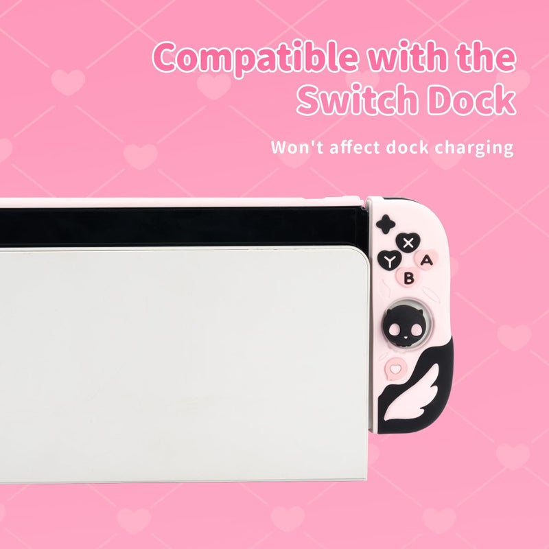 GeekShare Protective Case for Switch OLED Model,Anti-Scratch Slim Cover Case Compatible with Switch OLED Separable Soft Silicone Shell with 2 Thumb Grip Caps- Sweetheart Skull - Image 3