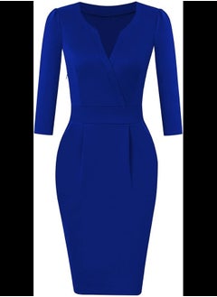 MISSY Women's V-Neck Work Business Bodycon Pencil Dress, Royal Blue, L  - Image 1