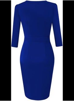 MISSY Women's V-Neck Work Business Bodycon Pencil Dress, Royal Blue, L  - Image 2